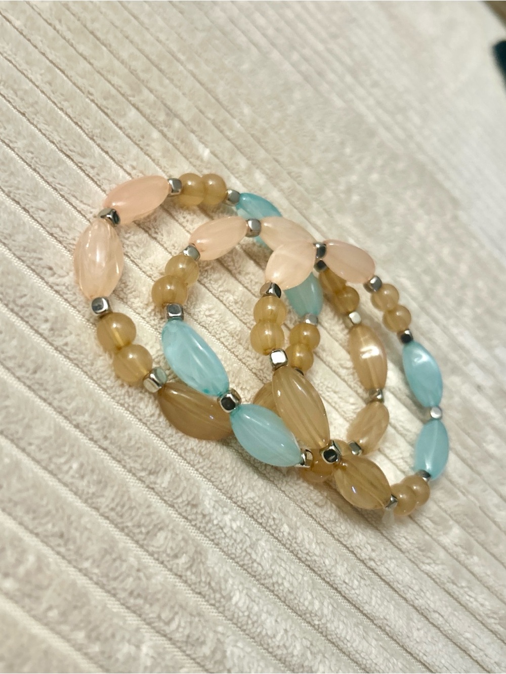 paparazzi Pastel Bead Stretch Bracelet Trio - Blue, Pink & Beige